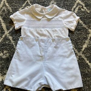 Petit Ami hand embroidered smocked shorts jumper